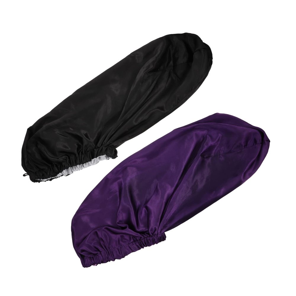 Angoily 2pcs Protection Caps for Women Elastic Wide Brim Sleeping Hats Dual Layer Bathing Caps for Long Hair for Home Use Colors Purple Black