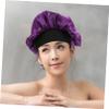Angoily 2pcs Protection Caps for Women Elastic Wide Brim Sleeping Hats Dual Layer Bathing Caps for Long Hair for Home Use Colors Purple Black view 2