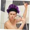 Angoily 2pcs Protection Caps for Women Elastic Wide Brim Sleeping Hats Dual Layer Bathing Caps for Long Hair for Home Use Colors Purple Black view 4