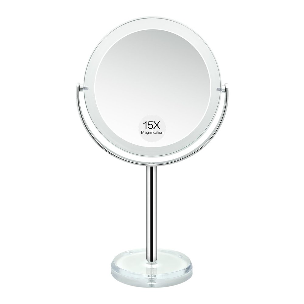 Snowflakes 1X / 15X Magnifying Makeup Mirror with Stand - 7 Inch Tabletop Vanity Mirror for Bathroom or Bedroom with 360 Rotation.