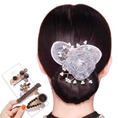Hair Bun Maker with Hair Clips, Hand Embroidered Flowers Deft Bun, Lazy Hair Curler Deft Bun, Flower Hair Bun Roller, Deft Bun Hair Twister, Floral Design Dotted Bun Maker Exquisite Bun Maker (#1)