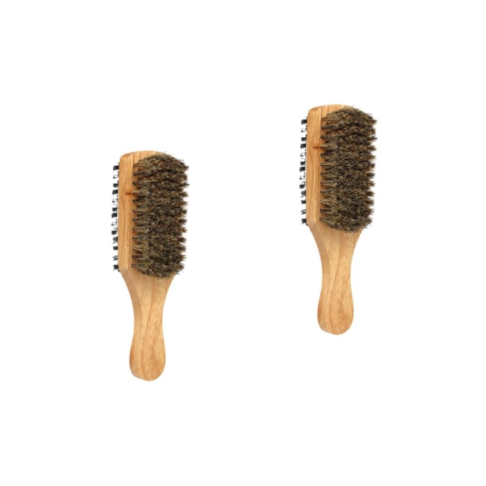 Angoily 2pcs Men Double-sided Boar Bristle Beard Styling Brush Portable Facial Hair Comb for Grooming Maintenance Men Accessory for Bearded Individuals