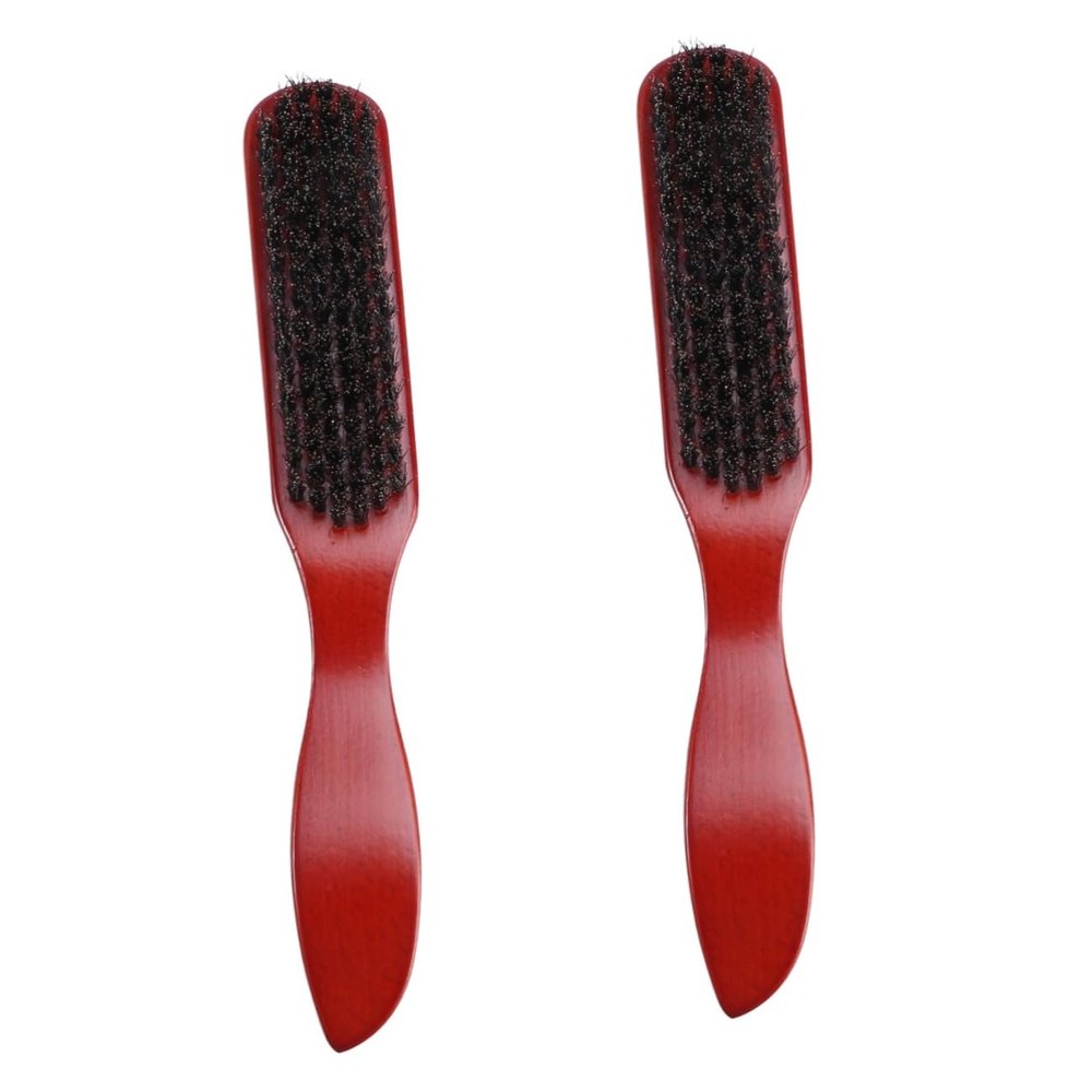 minkissy 2pcs Solid Wood Brush for Men's Beard Styling Pig Bristle Hair Brush for Beard Cleaning Professional Barber Tool