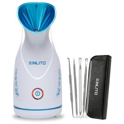 KINLITO Facial Steamer Ionic Face Steamer for Home Facial, Warm Mist Small Facial Steamer for Deep Cleaning Unclog Pores with Blackhead Remover, Aromatherapy Kit for Personal Home SPA (Blue)