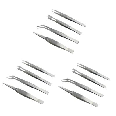 minkissy 12pcs Professional Steel Tweezers Set Multifunctional Eyelash Tweezers Kit Double-ended Nail Art for Craft and Manicure