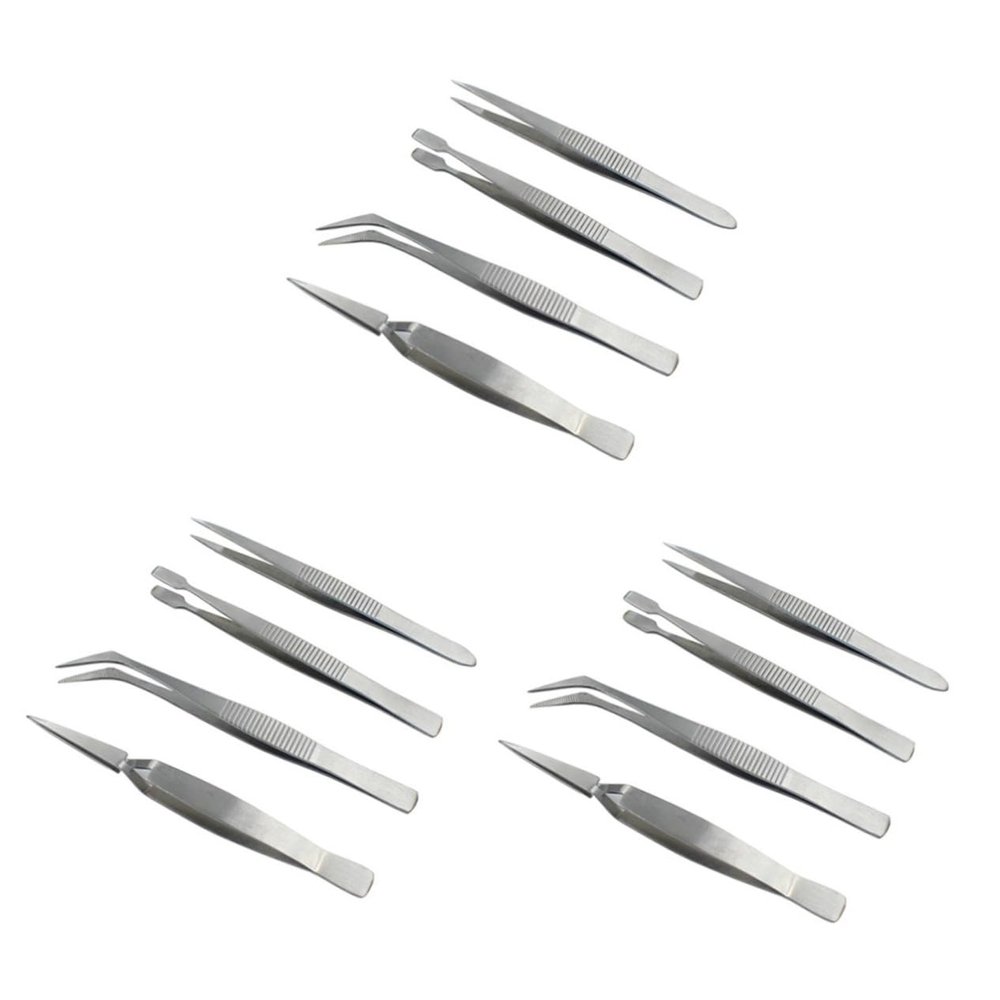 minkissy 12pcs Professional Steel Tweezers Set Multifunctional Eyelash Tweezers Kit Double-ended Nail Art for Craft and Manicure