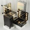 Large Makeup Train Case With Mirror And Lights, Professional Artist Cosmetic Travel Organizer Box Aluminum Makeup Case Salon Station With Stand Rolling Lighted Makeup Vanity Station (Silvery) ( Color view 4