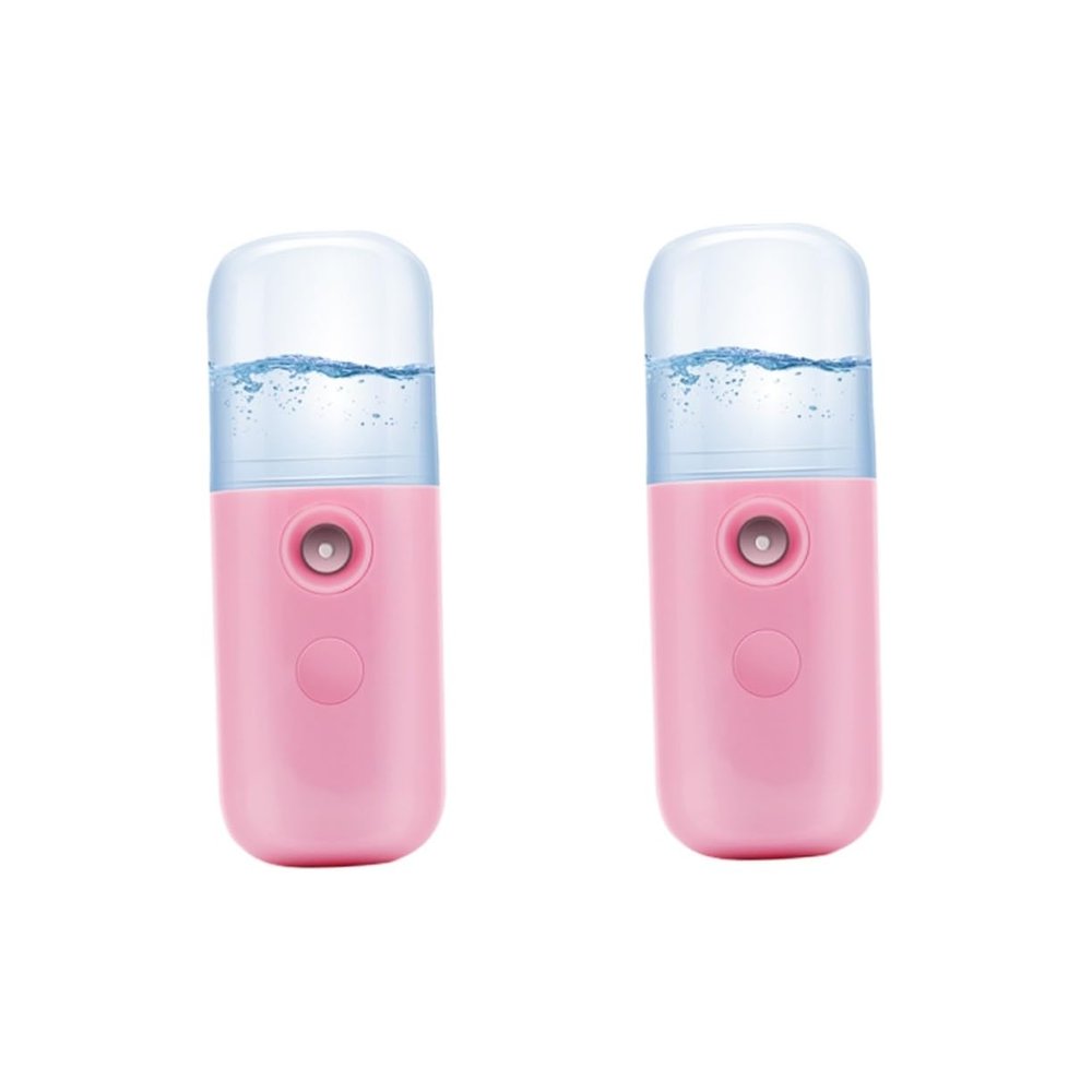 Balacoo 2pcs Mini Facial Steamer Hot Humidifier Nano Steamer Mini Face Steamer Nano Mist Sprayer Handheld Clothes Steamer USB Face Sprayer Pink Hydrating Instrument Portable, 4*4cm