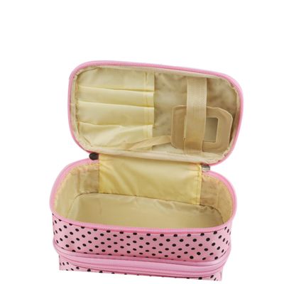 Housoutil Handheld Two-layer Cosmetic Makeup Bag for Women and Girls Organizer Pouch for Toiletries and Cosmetics Travel-friendly Design Convenient Zipper Closure and Mirror