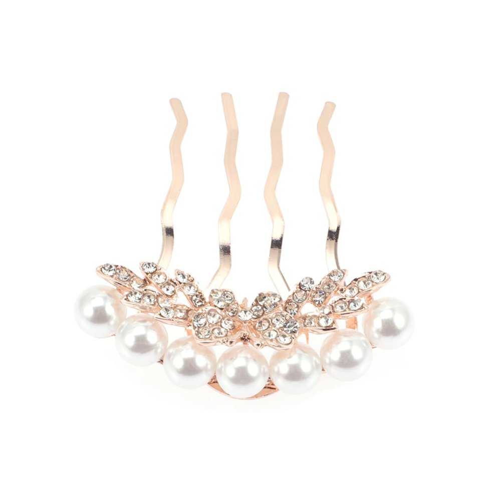 Angoily 2pcs Elegant Pearl Bridal Hairpin Rhinestone Side Combs for Women Wedding Hair Comb