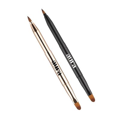 Aura Retractable Brush for application on lips or eyes. Liner Brush, Lip Gloss, Eyeshadow Concealer Brush. 2 Pieces Double-ended Lip Applicator with Cap, (Black/Gold)