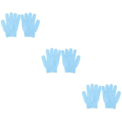 Angoily 6pairs Exfoliating Bath Gloves Five Finger Scrubber Mitts for Men and Women Soft and Stretchy Design for Spa Shower and Sauna Blue