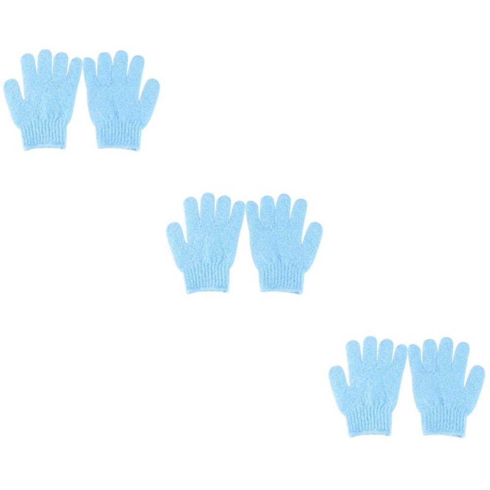 Angoily 6pairs Exfoliating Bath Gloves Five Finger Scrubber Mitts for Men and Women Soft and Stretchy Design for Spa Shower and Sauna Blue