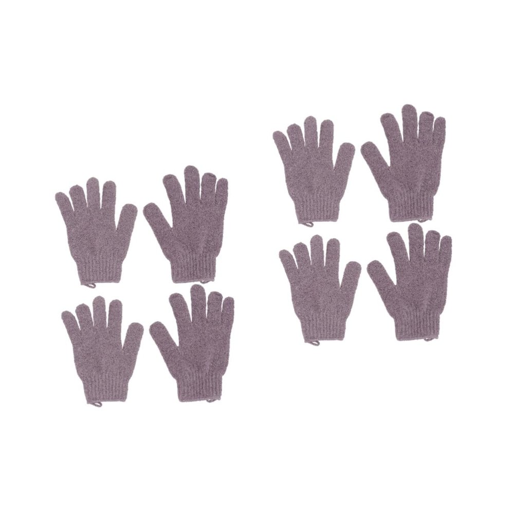 Angoily 4pairs Exfoliating Bath Gloves Five Fingers Body Scrub Mitts for Men and Women Purple for Shower and Sauna Easy to Clean Stretchy Design for Hand