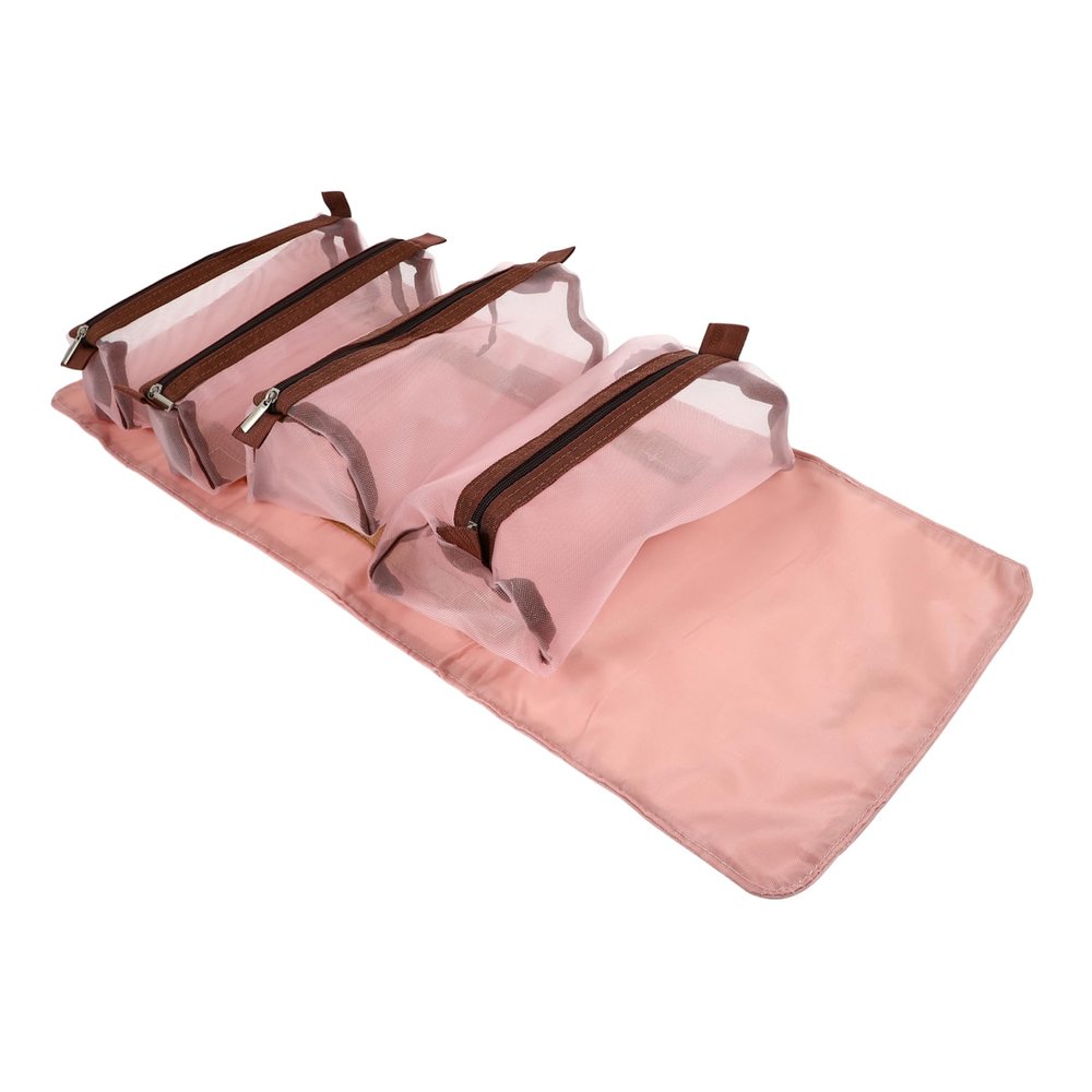 2 Pcs Roll Makeup Storage Bag Travel Rolling Box Care, Pink, 22X19X4CM