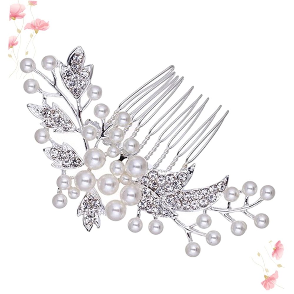 Angoily Pearl Rhinestone Wedding Hair Comb Bridal Headdress Half Updo Accessory