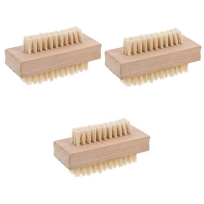 FRCOLOR 3pcs Wooden Handle Dual-sided Natural Bristle Nail Brush for Spa and Manicure Moderate Hardness Bristles for Nail Care and Cleaning Compact