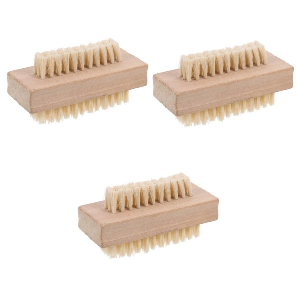FRCOLOR 3pcs Wooden Handle Dual-sided Natural Bristle Nail Brush for Spa and Manicure Moderate Hardness Bristles for Nail Care and Cleaning Compact