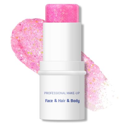 KYDA Body Glitter Stick, Chunky Glitter Gel for Face Body Hair, Sparkling Holographic Mermaid Sequins Paint, Waterproof Multiuse Makeup Glitter Gel, Pink