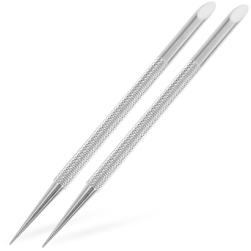 Balacoo 2 pcs Metal Silver Cuticle Pusher Nail Polish Remover:Stainless Steel Manicure Pedicure Cleaner Tool For Fingernail and Toenail, 12.10X0.60X0.50CM
