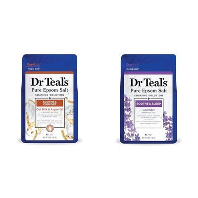 Dr Teal's Epsom Salt Soaking Solution, Soothe & Sleep, Lavender, 3lbs (Packaging May Vary) & Pure Epsom Salt, Soothe & Comfort with Oat Milk & Argan Oil, 3lbs (Packaging May Vary)