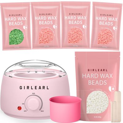 GIRLEARLE Wax Warmer Kit for Women and Men + 1lb Milk Hard Wax Beads at Home, Multiple Formulas Target Different Types of Hair for Sensitive Skin Body, Brazilian Bikini, Eyebrow, Facial