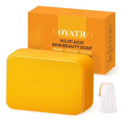 LOYATRO Kojic Acid Turmeric Soap Bar Dark Spots for Face & Body, Deep Cleansing, Gentle Soap Sensitive Skin Formula, All Skin Types
