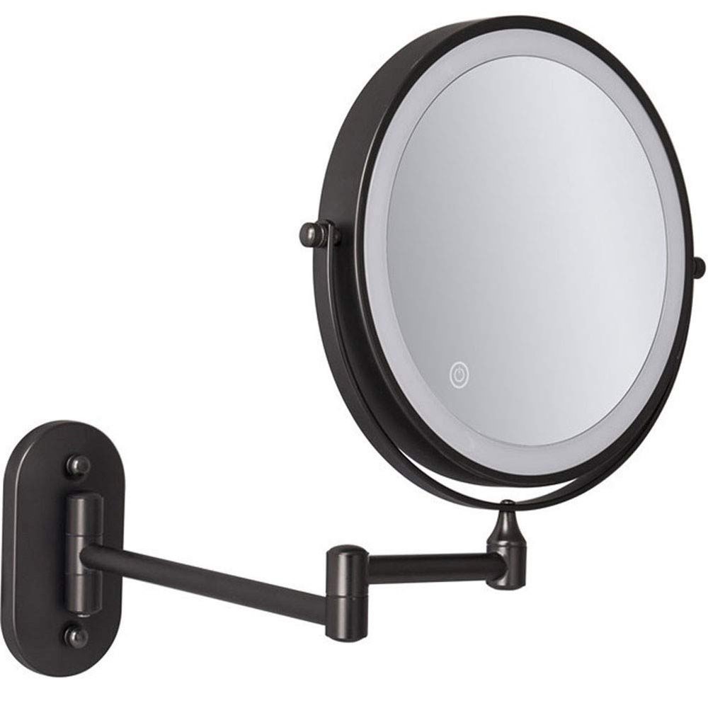 ErdbaR USB Rechargeable Bathroom Mirrors Wall Mounted Makeup Mirror Black, Upgrade 0.5h Auto Off LED Shaving Mirror 1X/5X Magnifying Double Sided 360 Swivel Extendable, 8inch