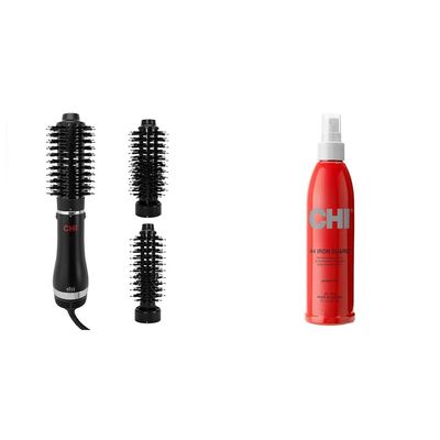CHI 3-in-1 Heated Round Blowout Brush & 44 Iron Guard Thermal Protection Spray, Clear, 8 Fl Oz