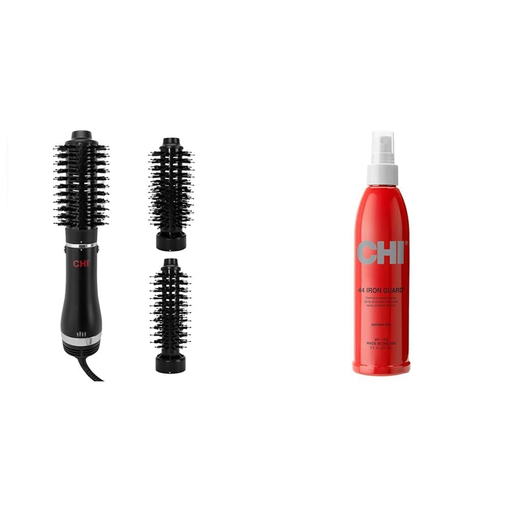 CHI 3-in-1 Heated Round Blowout Brush & 44 Iron Guard Thermal Protection Spray, Clear, 8 Fl Oz