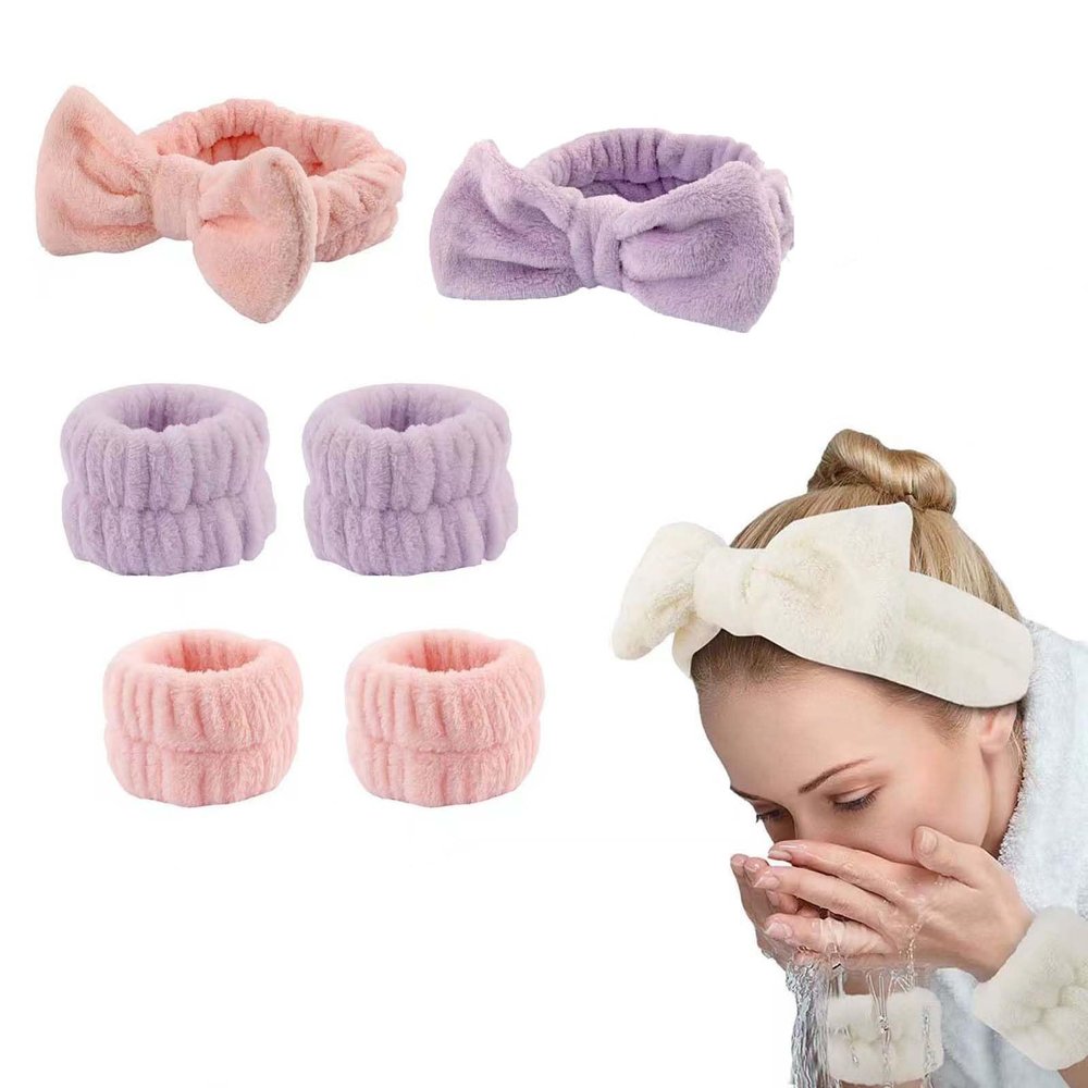 WUODHTW 6PCS Spa Headband and Wristband Set Skincare Headbands Face Wash Headband Makeup Skincare Headband Wrist