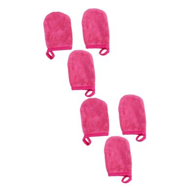 Angoily 6pcs Makeup Removal Gloves Thickened Facial Cleaning Pads for Gentle Makeup Removal Soft Cleaning Gloves Rosy Color Washable and Reusable for Daily Use