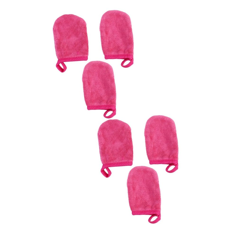 Angoily 6pcs Makeup Removal Gloves Thickened Facial Cleaning Pads for Gentle Makeup Removal Soft Cleaning Gloves Rosy Color Washable and Reusable for Daily Use