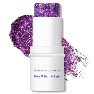KYDA Body Glitter Stick, Chunky Glitter Gel for Face Body Hair, Sparkling Holographic Mermaid Sequins Paint, Waterproof Multiuse Makeup Glitter Gel, Purple