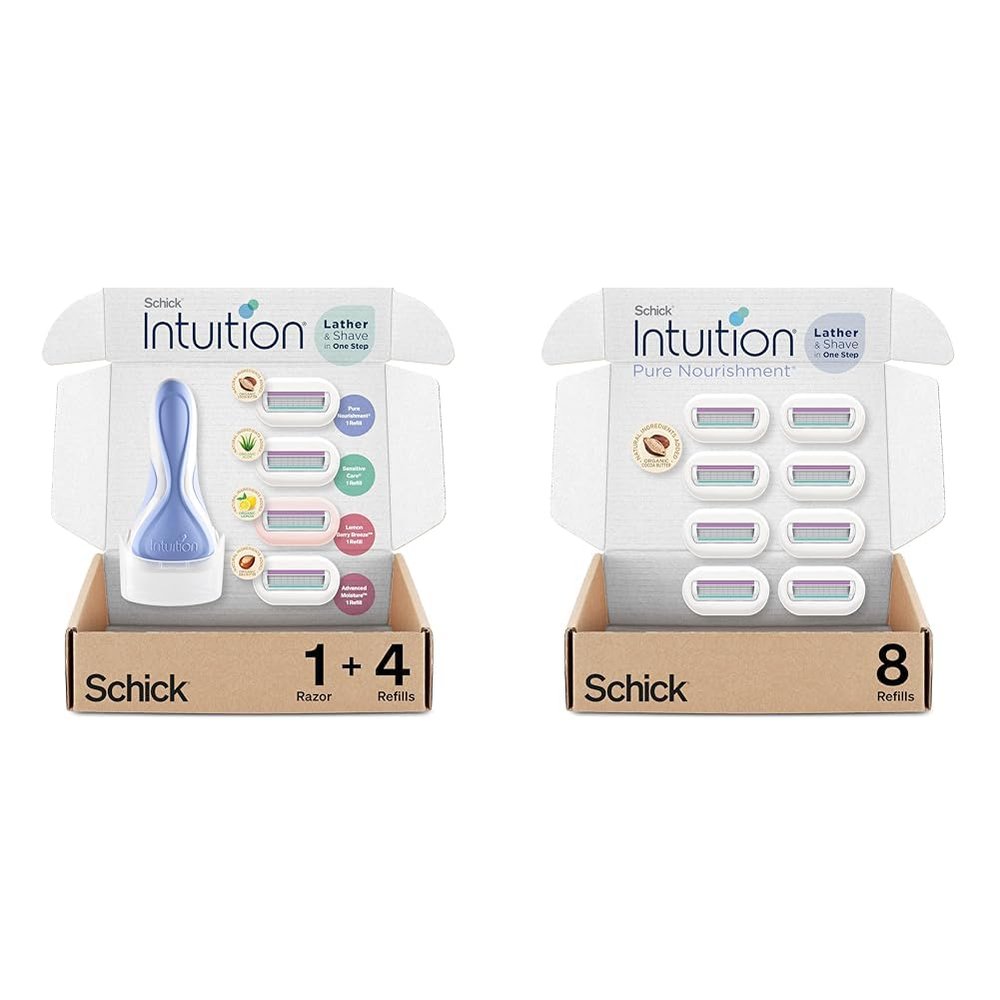 INTUITION Schick Razors for Women Variety Pack with 1 Razor Handle & 4 Intuition Razor Blades Refill | Shaving Kit Women & Schick Intuition Refill