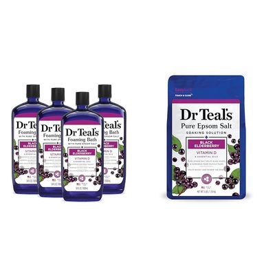 Dr Teal's Foaming Bath with Pure Epsom Salt, Black Elderberry with Vitamin D, 34 fl oz & Pure Epsom Salt Soak, Black Elderberry with Vitamin D, 3 lbs
