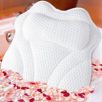 Bath Pillows for Tub Frqulaoe Bathtub Pillow for Neck and Back Support with 6 Strong Suction Cups Portable Bath Accessories for Women Machine Washabl with Mesh Laundry Bag