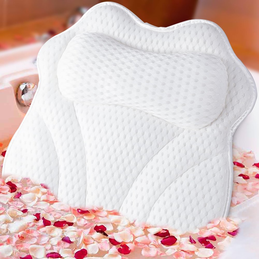 Bath Pillows for Tub Frqulaoe Bathtub Pillow for Neck and Back Support with 6 Strong Suction Cups Portable Bath Accessories for Women Machine Washabl with Mesh Laundry Bag