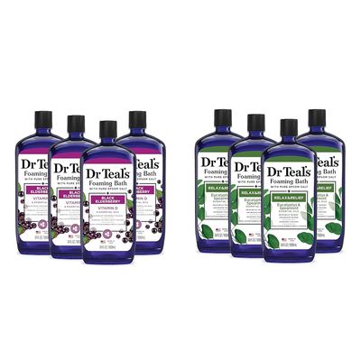 Dr Teal's Foaming Bath with Pure Epsom Salt, Black Elderberry with Vitamin D, 34 fl oz & Foaming Bath with Pure Epsom Salt, Relax & Relief with Eucalyptus & Spearmint, 34 fl oz