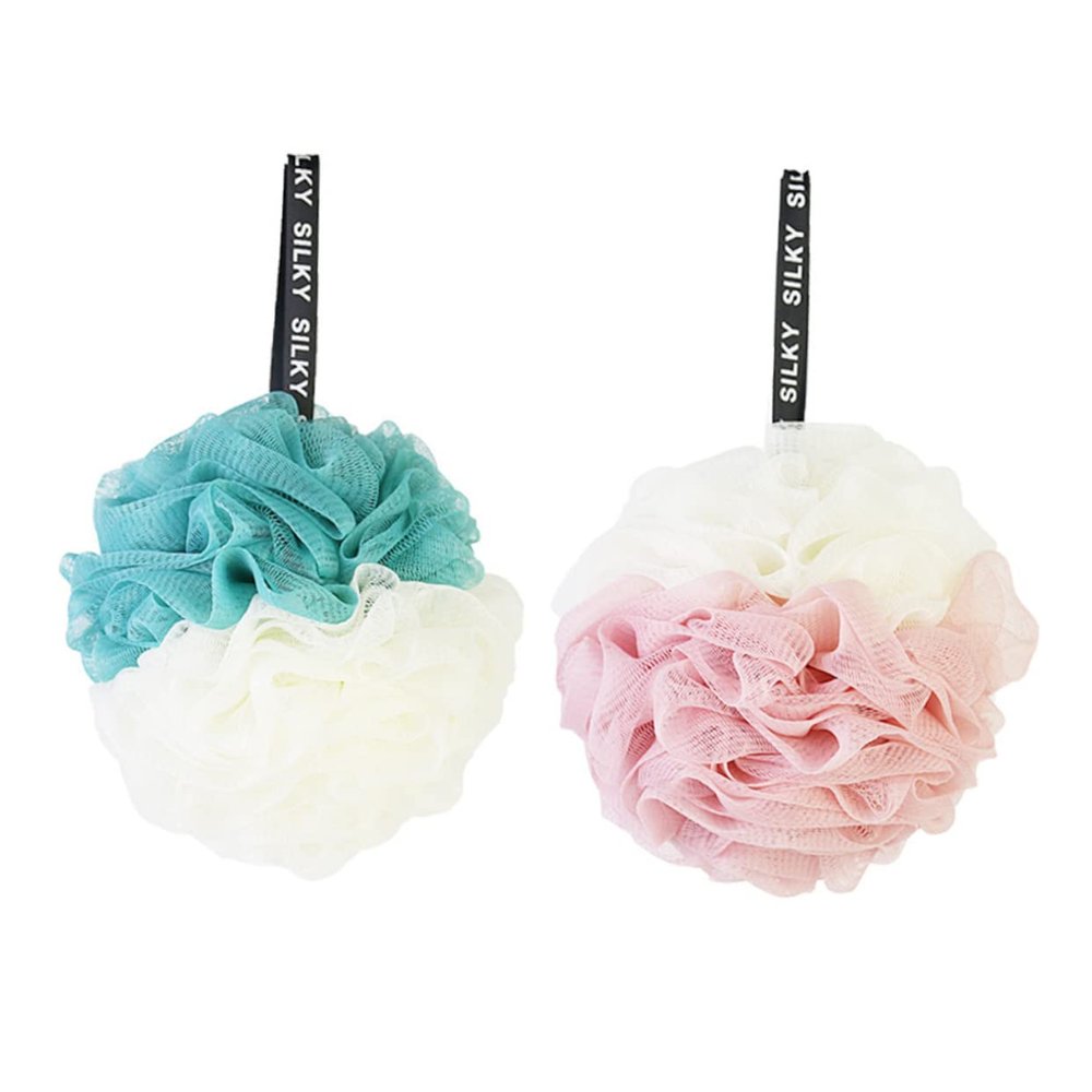 Angoily 2pcs Soft Mesh Shower Dual Bath Pouf White for Gentle Exfoliation Wash for Relaxing Spa