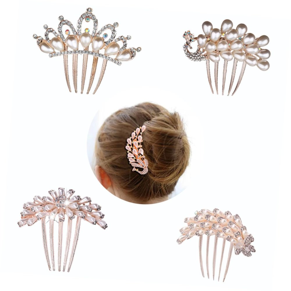 Angoily 4pcs Bridal Hair Comb Rhinestone Side Combs for Wedding Elegant Mix-style Headpin