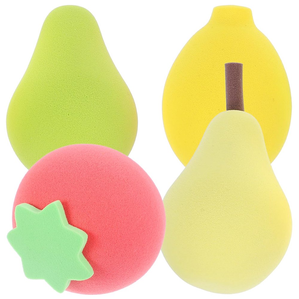 4pcs Fruit Shaped Makeup Sponges: Cute Weird Extra Brushes - Foundation Applicator for Liquid Cream Powder - Facial Makeup Tools