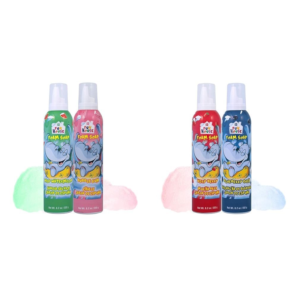 Fun House Kids Foam Soap Wild Watermelon & Bubble Gum,2 Pack & Fun House Kids Foam Soap Very Berry & Blueberry Rush, (14422)