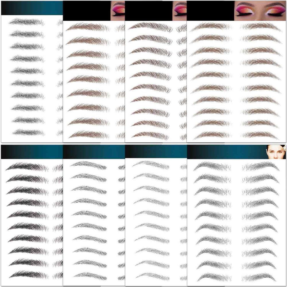 Eyebrow Tattoo Stickers 84 Pairs, 8 Sheets Eyebrow Temporary Tattoo Peel Off Sticker Waterproof 6D Hair-Like False Instant Transfer False Brows
