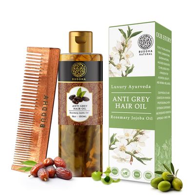 BUDDHA NATURAL Hair Oil for Grey With Dual Tooth Kacchi Neem Comb