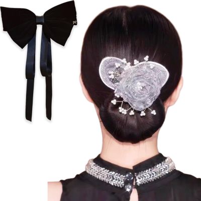 Hair Bun Maker with Hand Embroidered Flower Bows, Lazy Curler Roller, Floral Design Dotted Twister - Exquisite (B)
