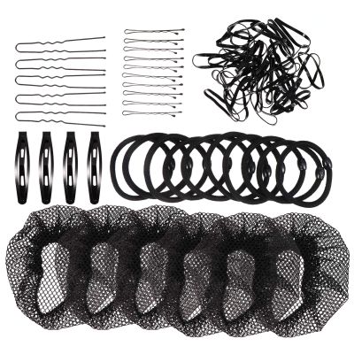 Angoily 6pcs Hair Net Set for Women Hair Bun Maker Kit Donut Bun Maker Elastic Bands for Updo