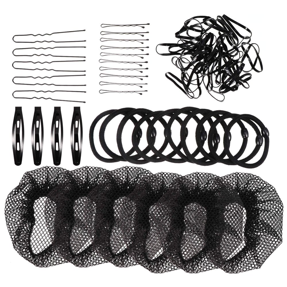 Angoily 6pcs Hair Net Set for Women Hair Bun Maker Kit Donut Bun Maker Elastic Bands for Updo