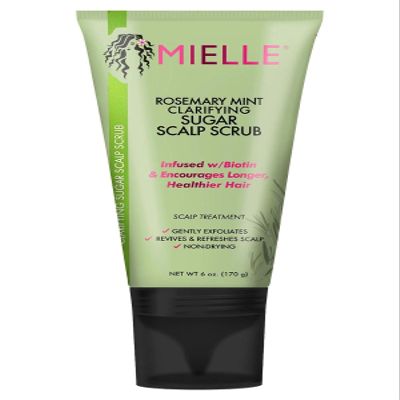 Mielle Organics Rosemary & Mint Sugar Exfoliating Scalp Scrub - Gentle Pre-Shampoo Dry Scalp Treatment for Oil & Product Buildup - Biotin Infused Non-Drying, Moisturizing Formula (6 Fl Oz)