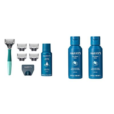 Harry's Razors for Men - Men's Razor Set with 5 Razor Blade Refills, Travel Blade Cover, 2 oz Shave Gel (Sage) & Post Shave - Post Shave Balm for Men - 3.4 Fl Oz (Pack of 2) (packaging may vary)